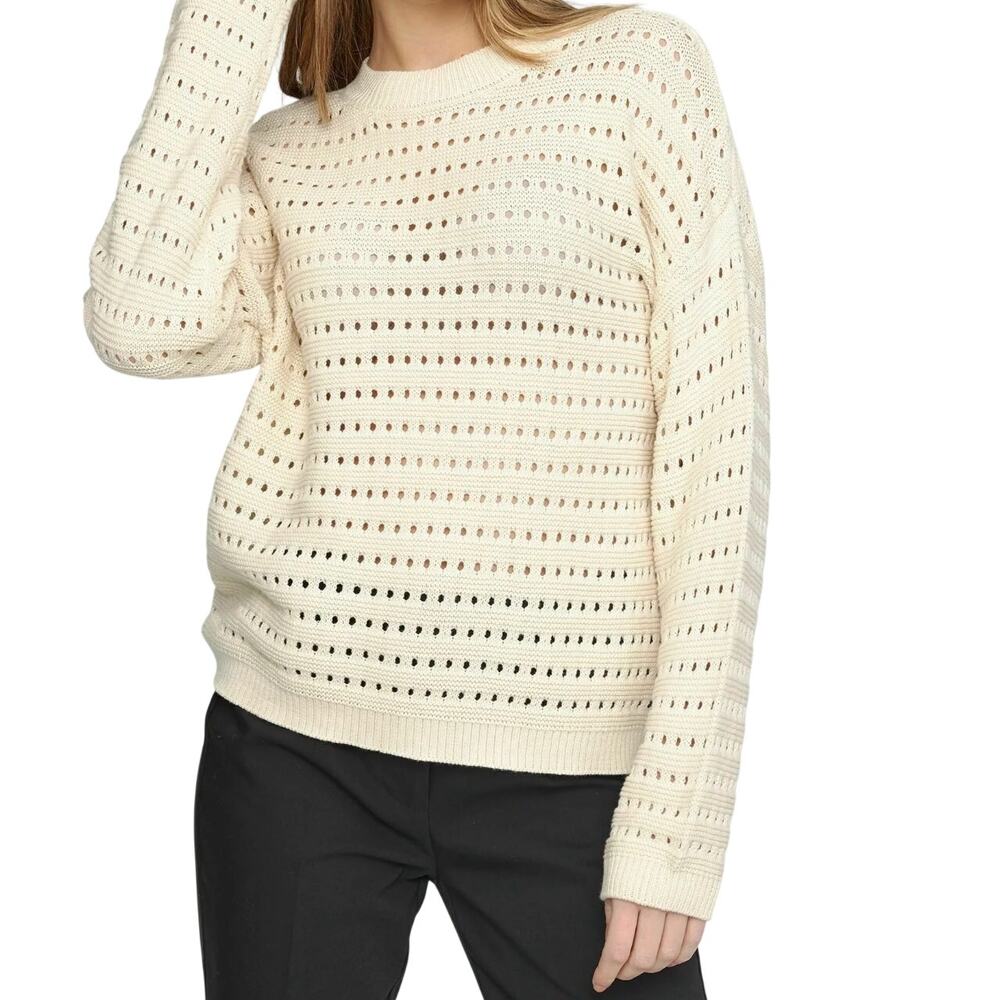 SOFT REBELS NWOT 100% Organic Cotton Maren Crewneck Open-knit Sweater Cream L
